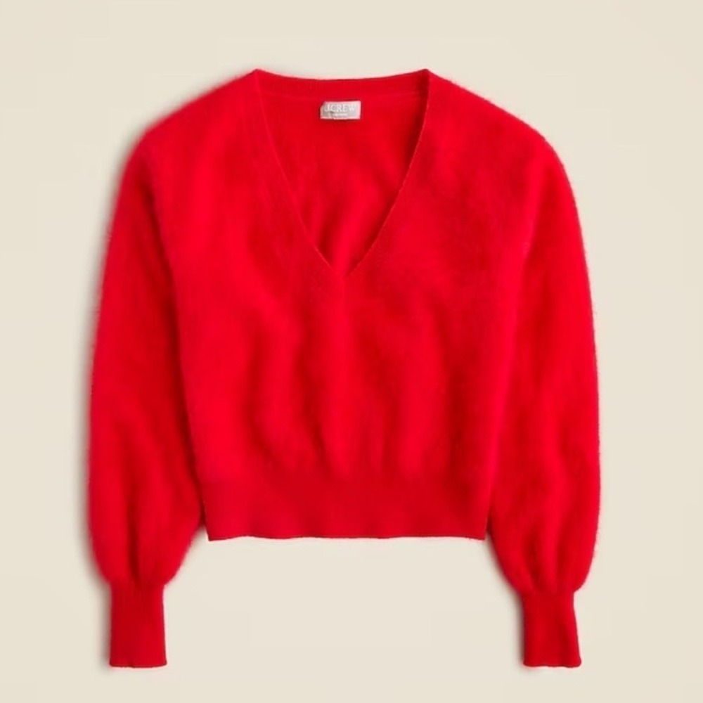 New J. Crew Sz XS or Med Brushed Cashmere Relaxed Cropped V-Neck in Red $168